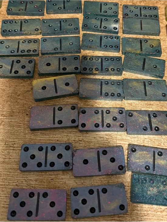 Other - Hand-Painted Iridescent Domino Set - Blue-Green